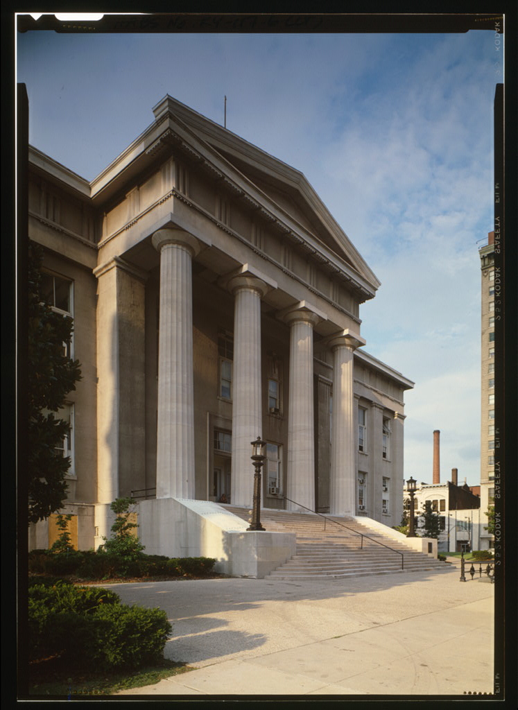 Detail of the portico of the Jefferson County Courthouse in Louisville, Kentucky.